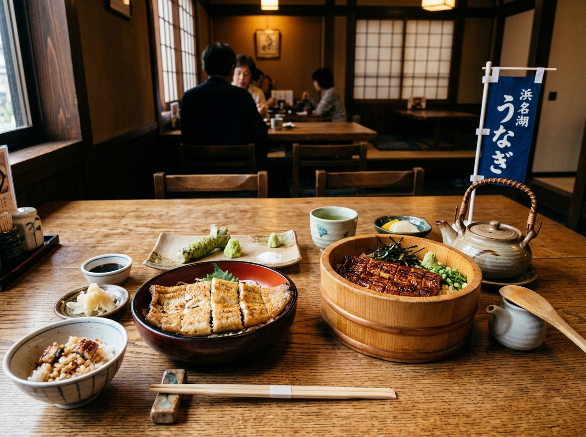 浜名湖名物の白焼とひつまぶしの豪華な御膳